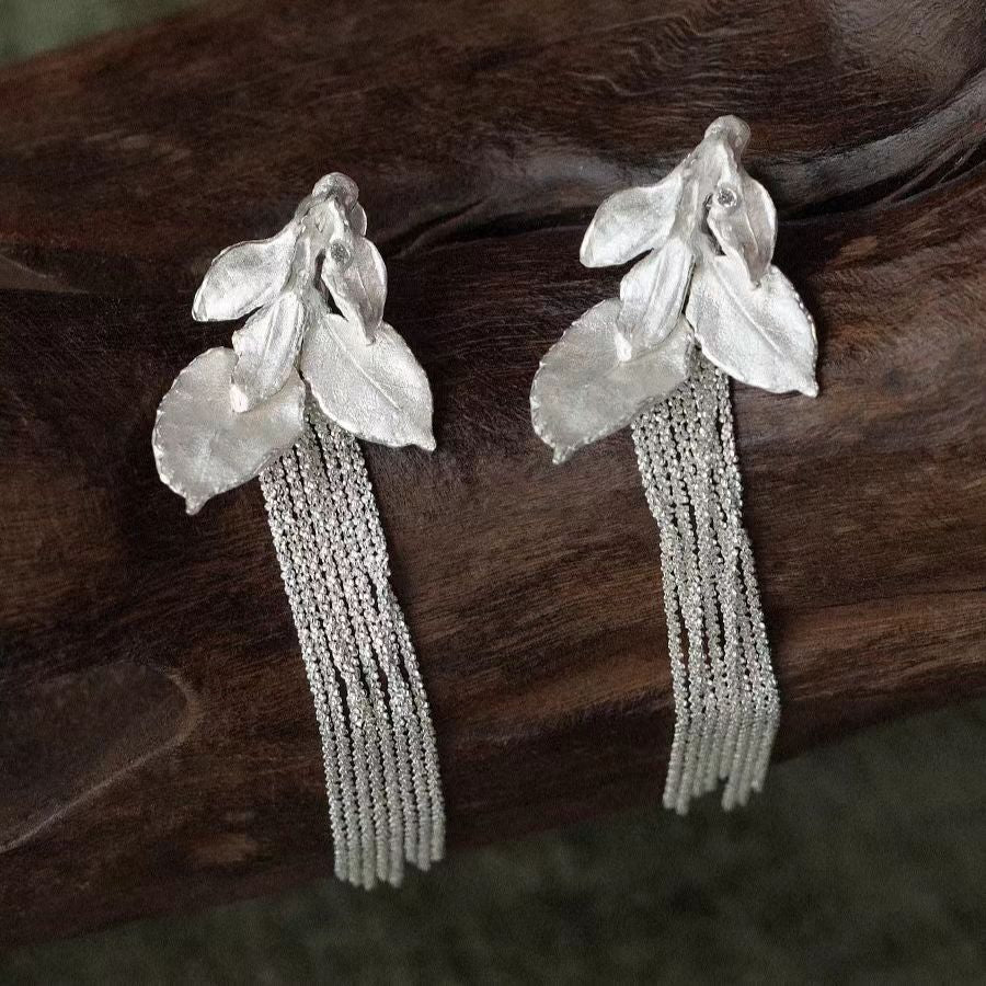 Leaf Tassel Drop Earrings
