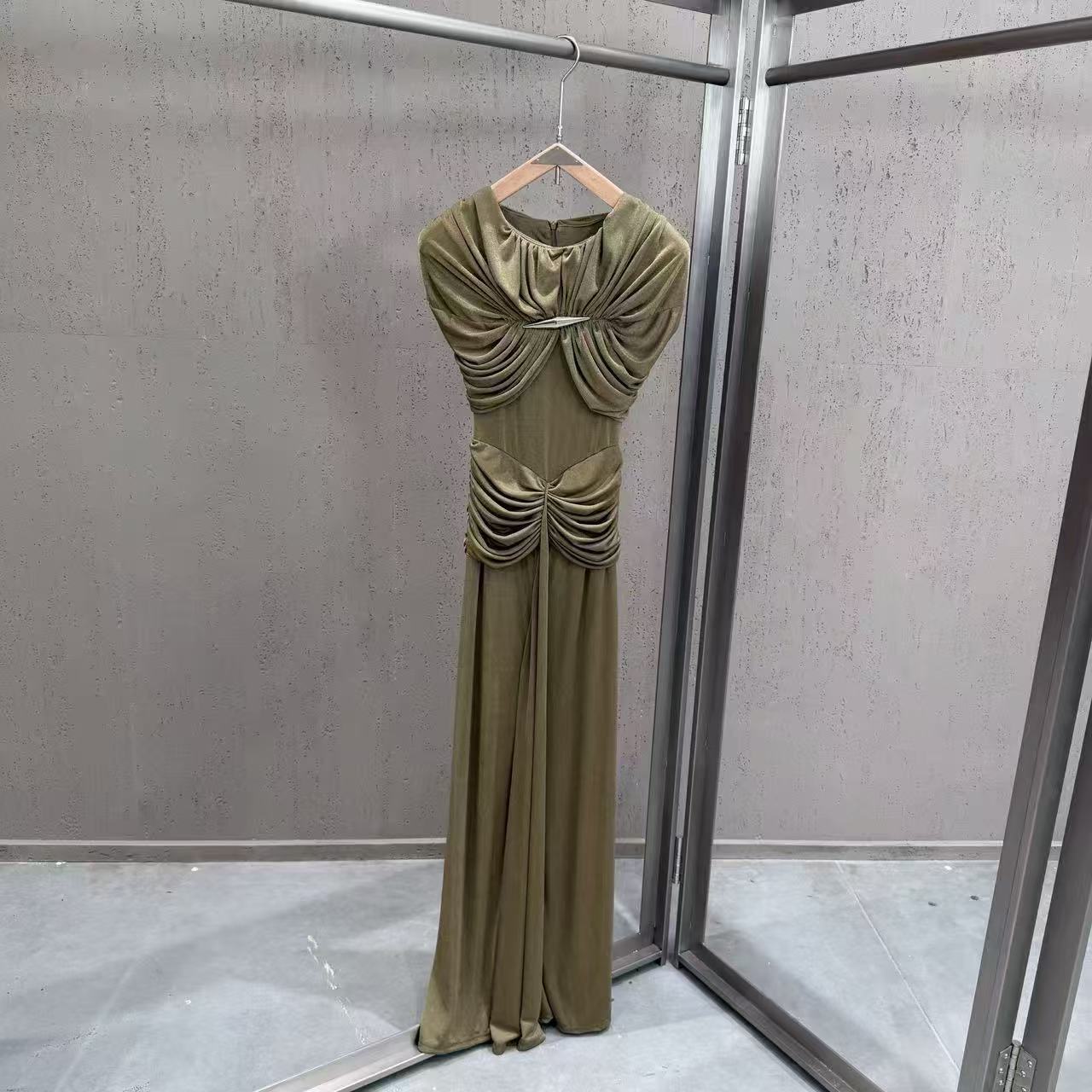 Elodie Ruched Mesh Column Maxi Dress