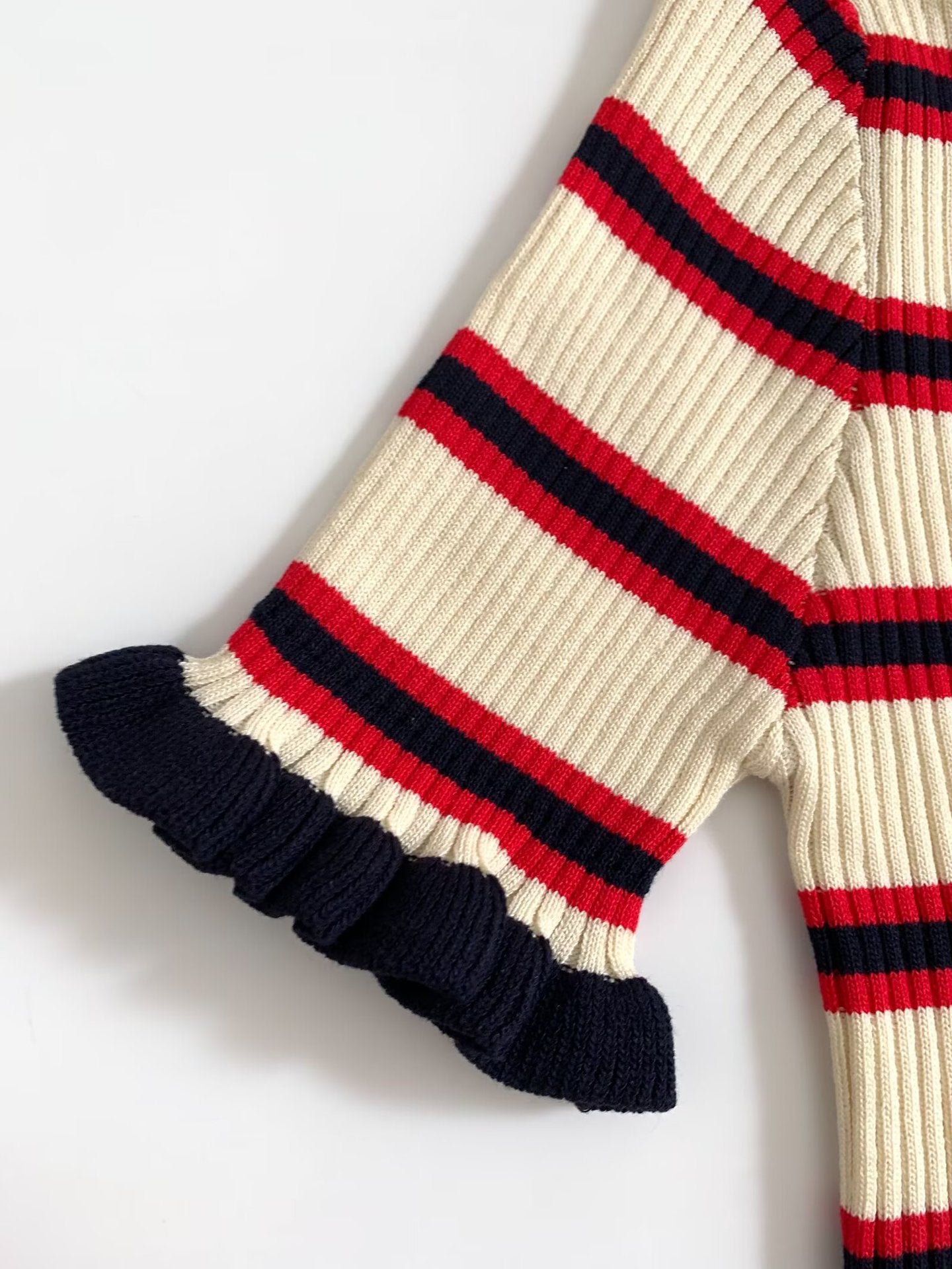 Striped Ribbed Knit Polo Cardigan