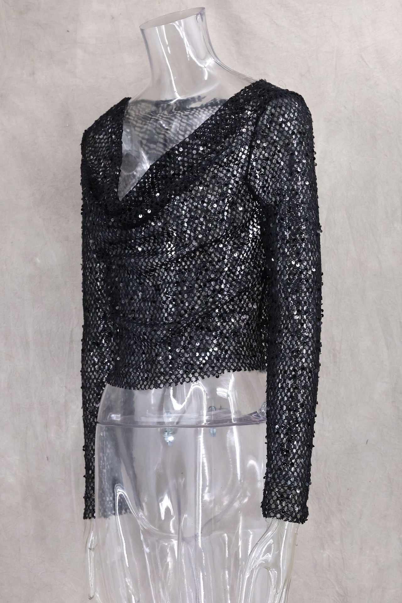 Sequin Mesh Cowl Top