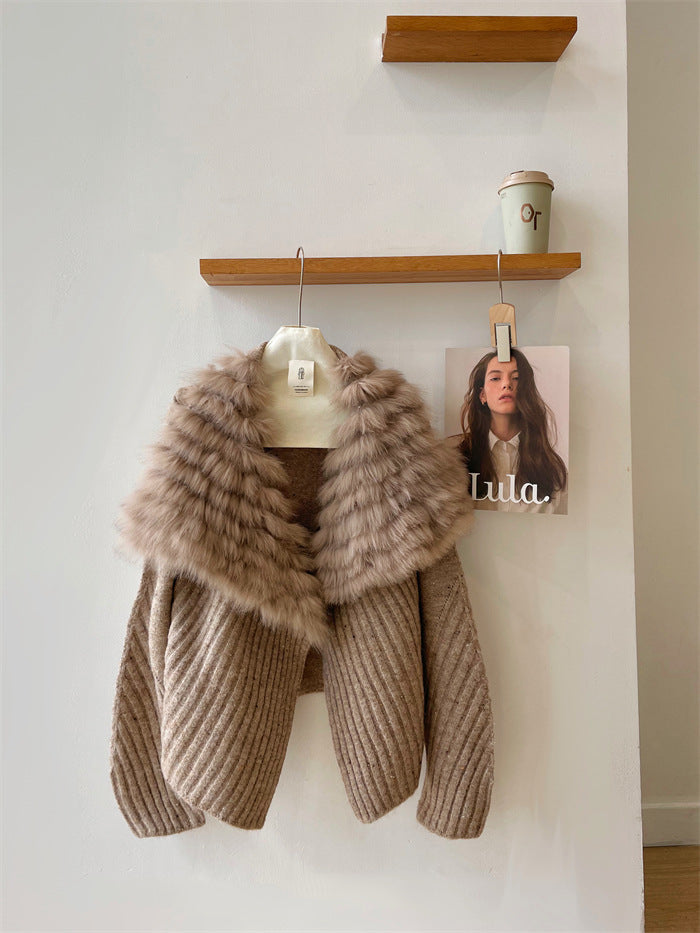 Delia Fur-Trim Cardigan