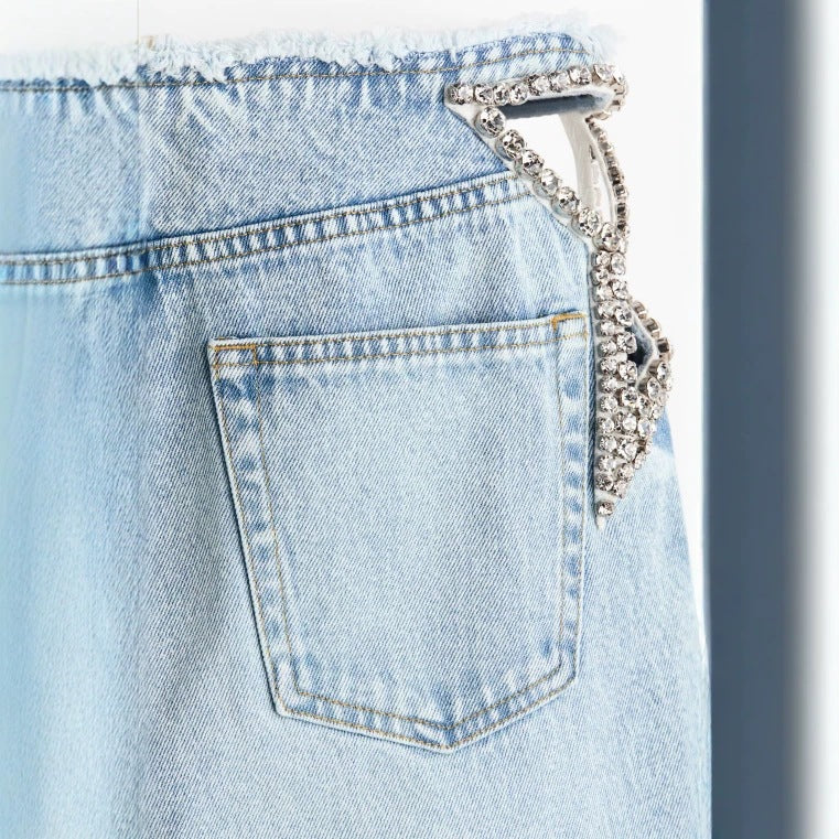 Rhinestone Star Cutout Low-Waist Wide-Leg Jeans