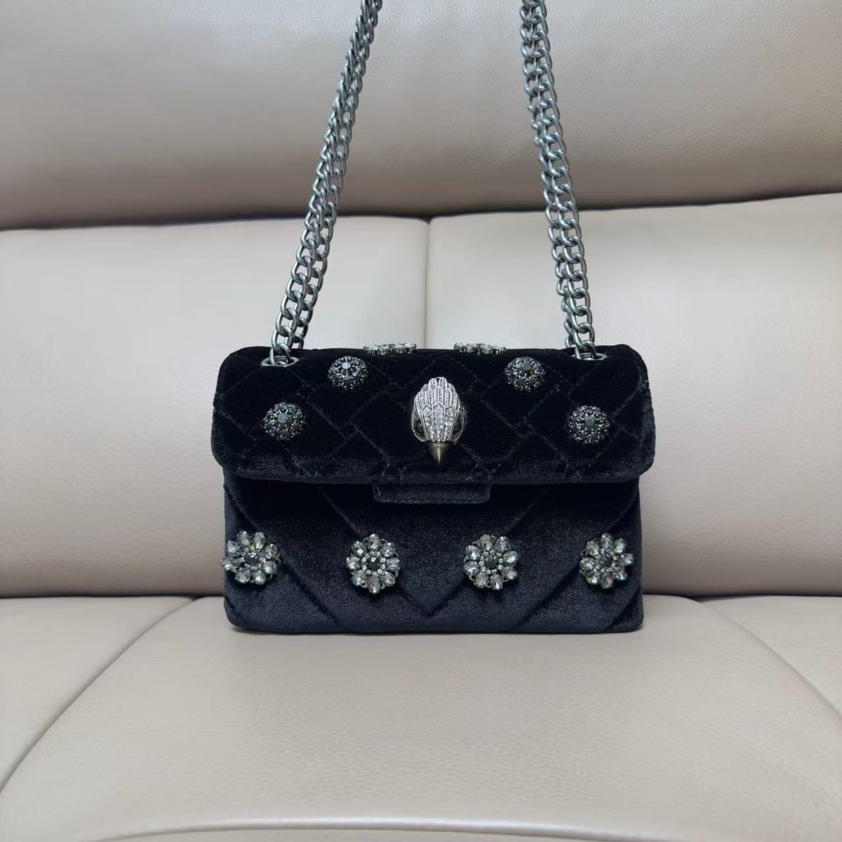 Aurelie Jeweled Velvet Chain Bag