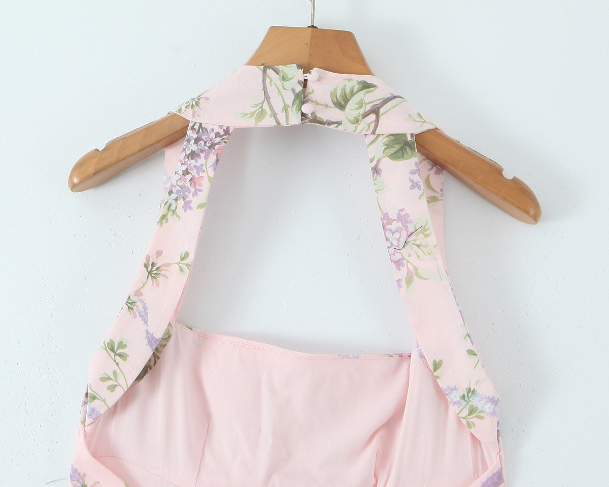 Floral Print Halter Tie-Waist Maxi Dress