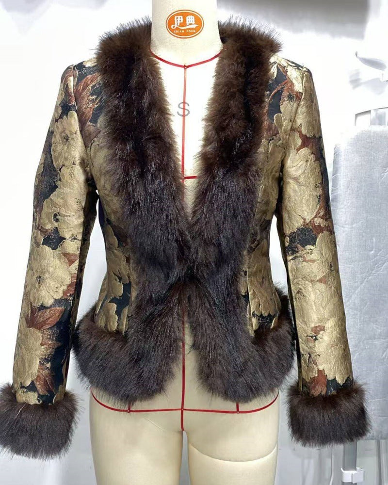 Theda Jacquard Fur-Trim Jacket