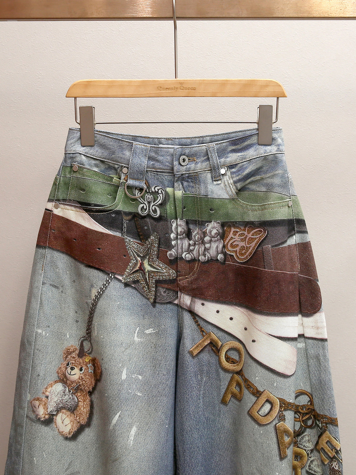 Teddy Print Wide-Leg Jeans