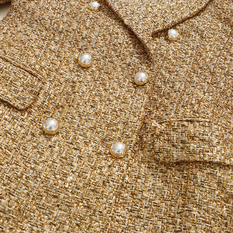 Seraphine Gold Tweed Longline Coat