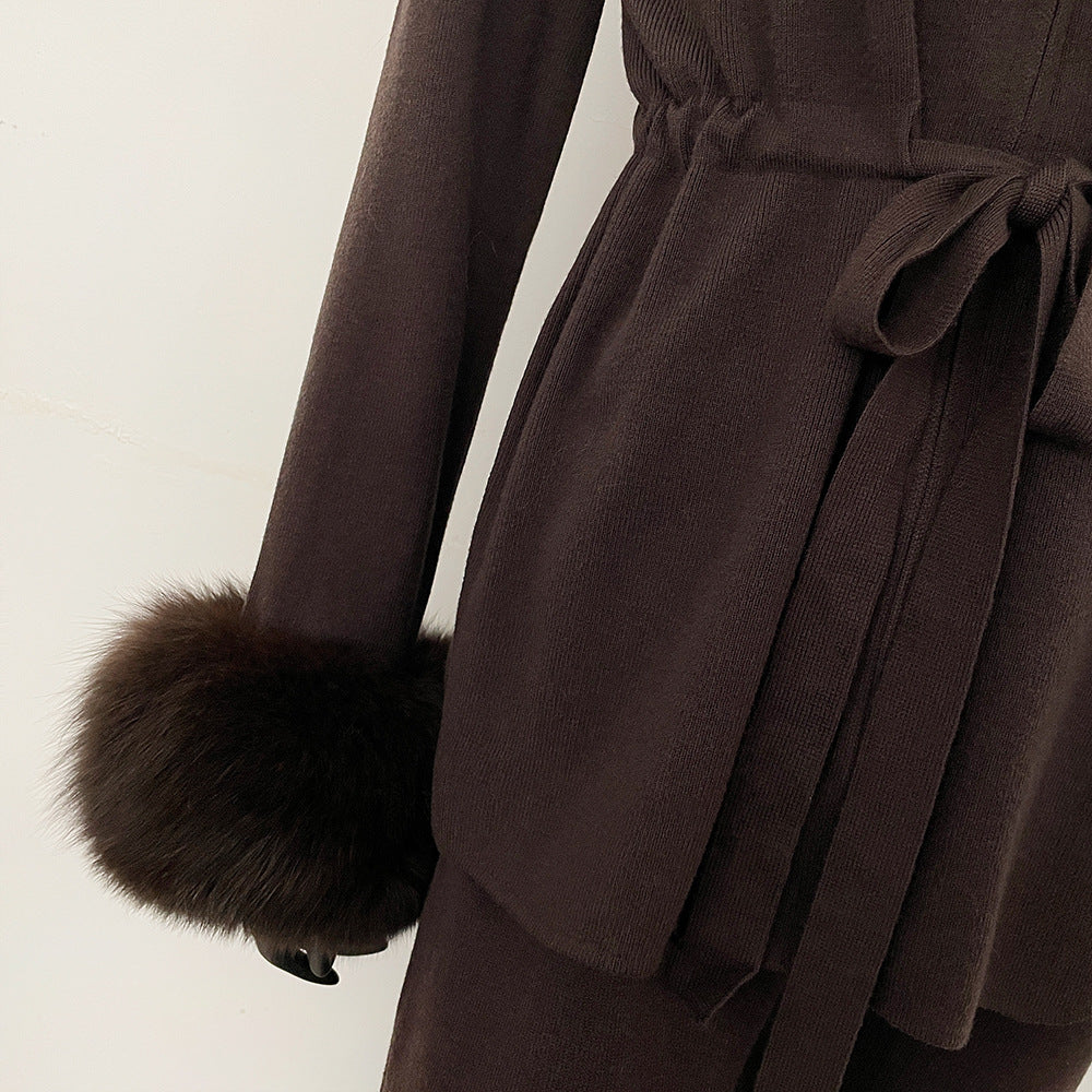 Solveig Tie-Waist Fur Set