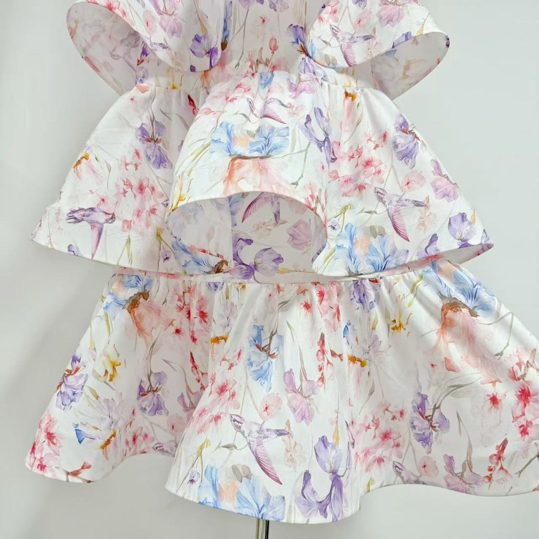 Aria Watercolour Floral Tiered Maxi Dress