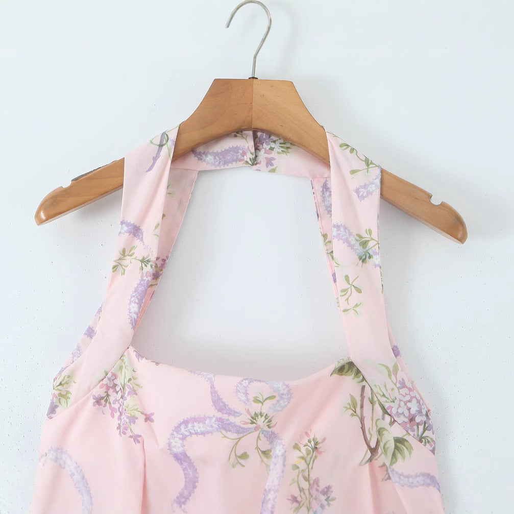 Floral Print Halter Tie-Waist Maxi Dress