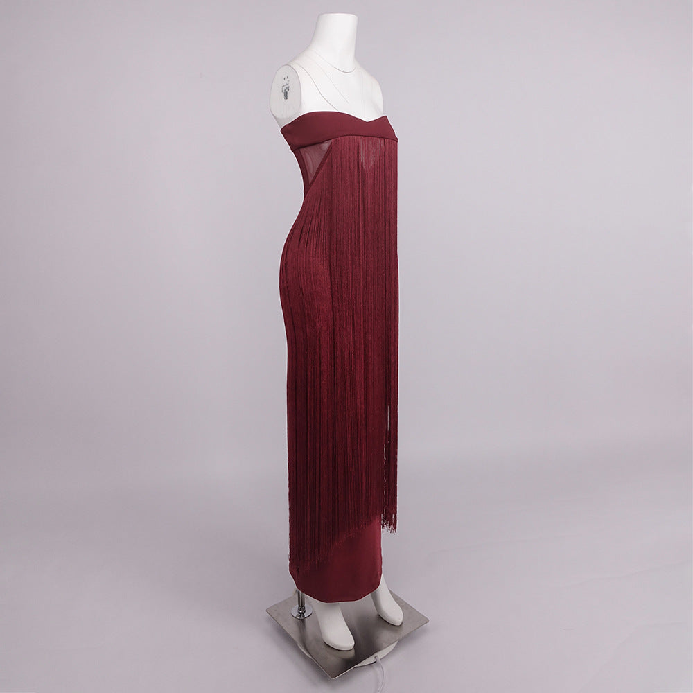 Fringed Bandeau Maxi Dress