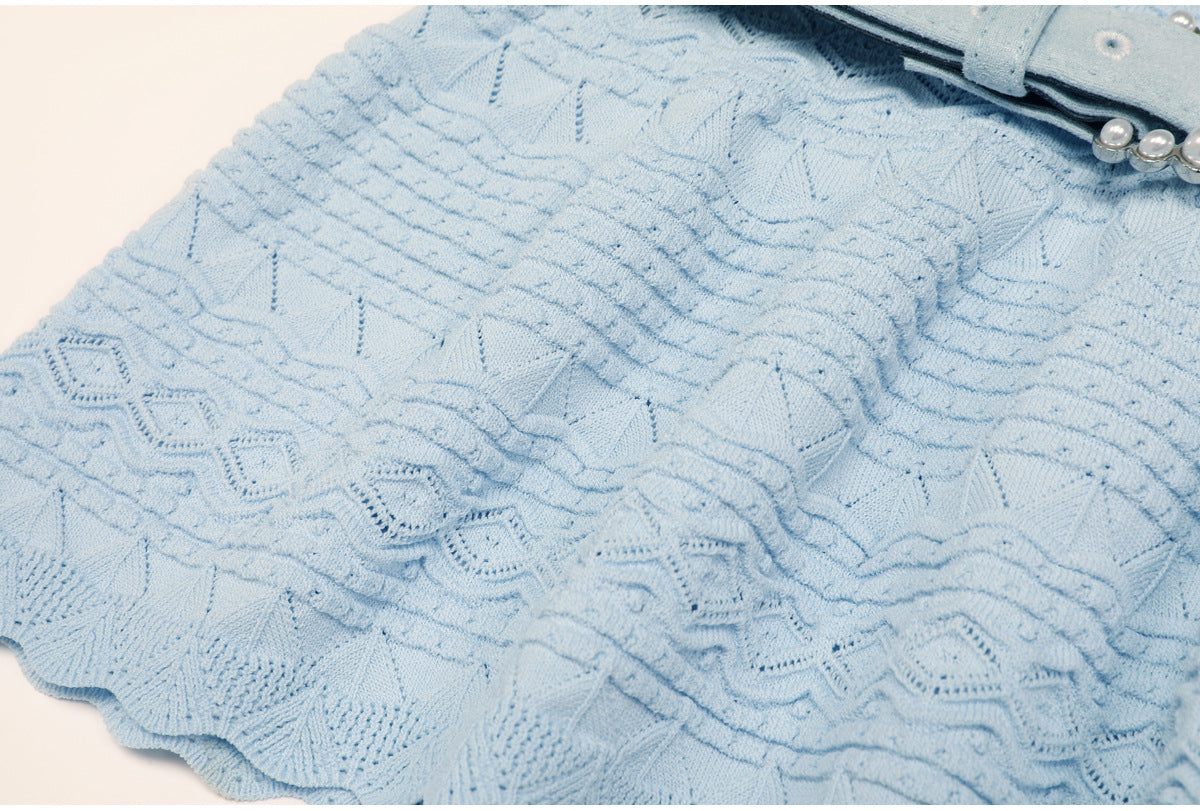 Coralie Pearl-Button Knit Peplum Top