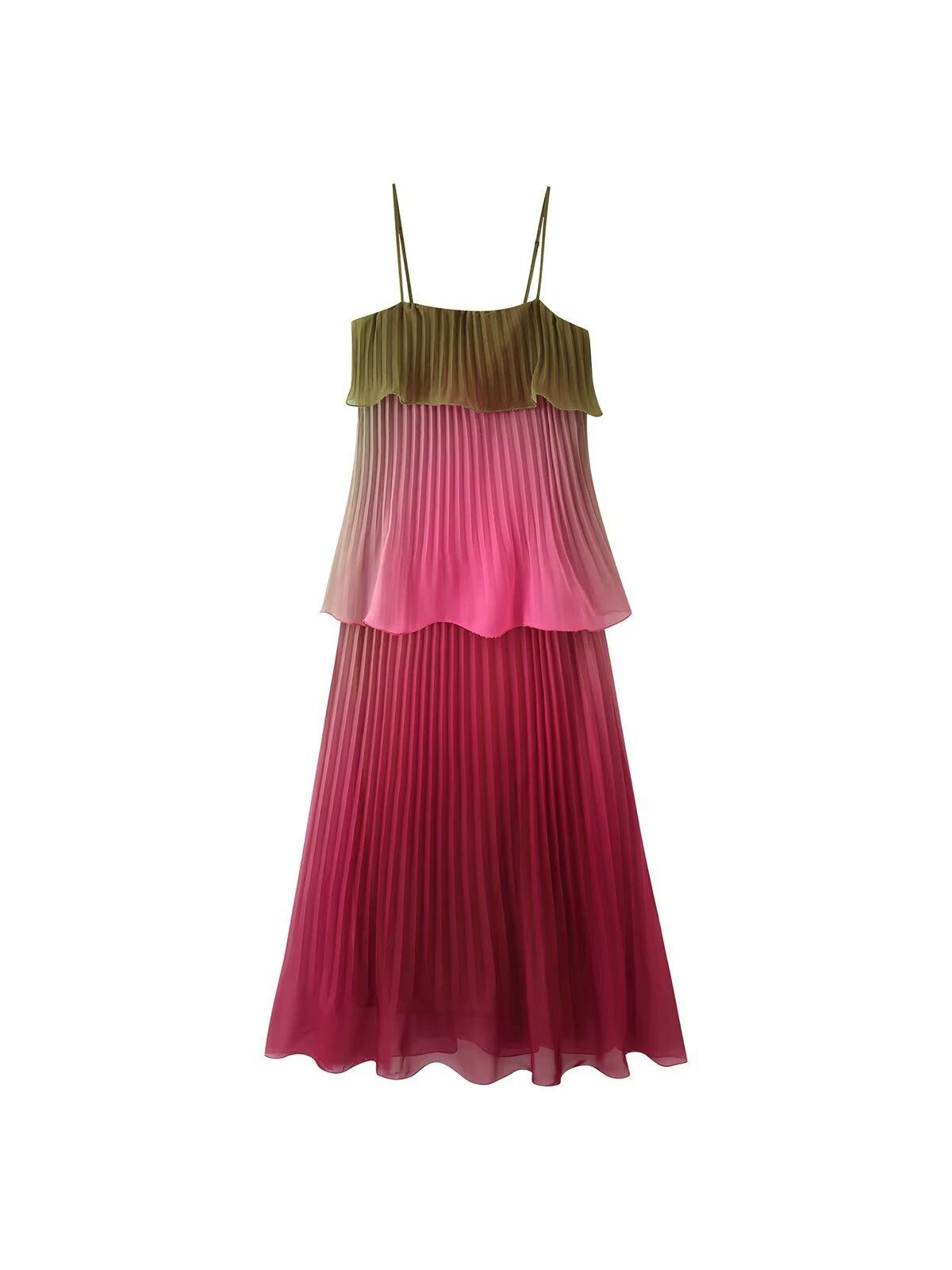 Ombre Pleated Tiered Maxi Dress
