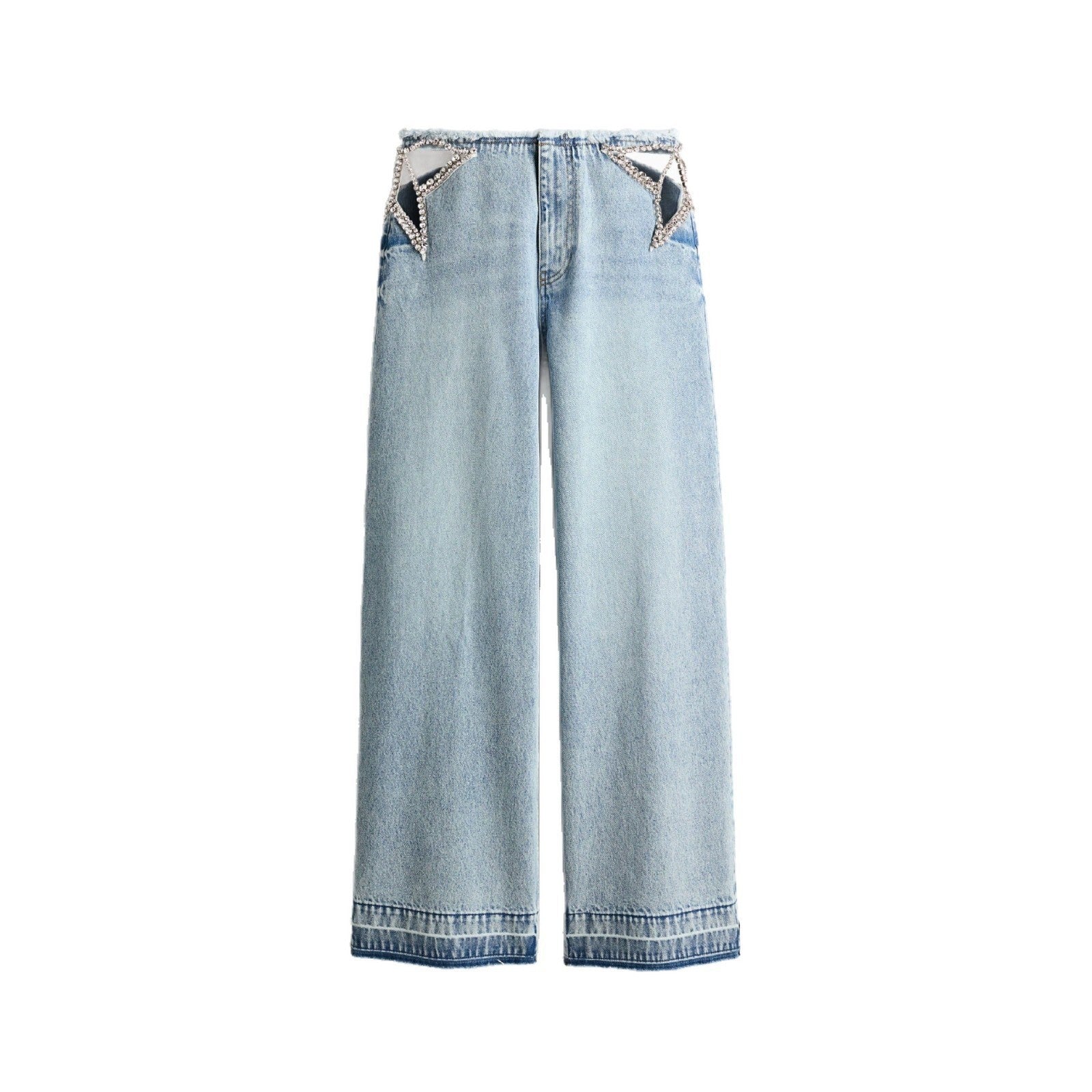 Rhinestone Star Cutout Low-Waist Wide-Leg Jeans