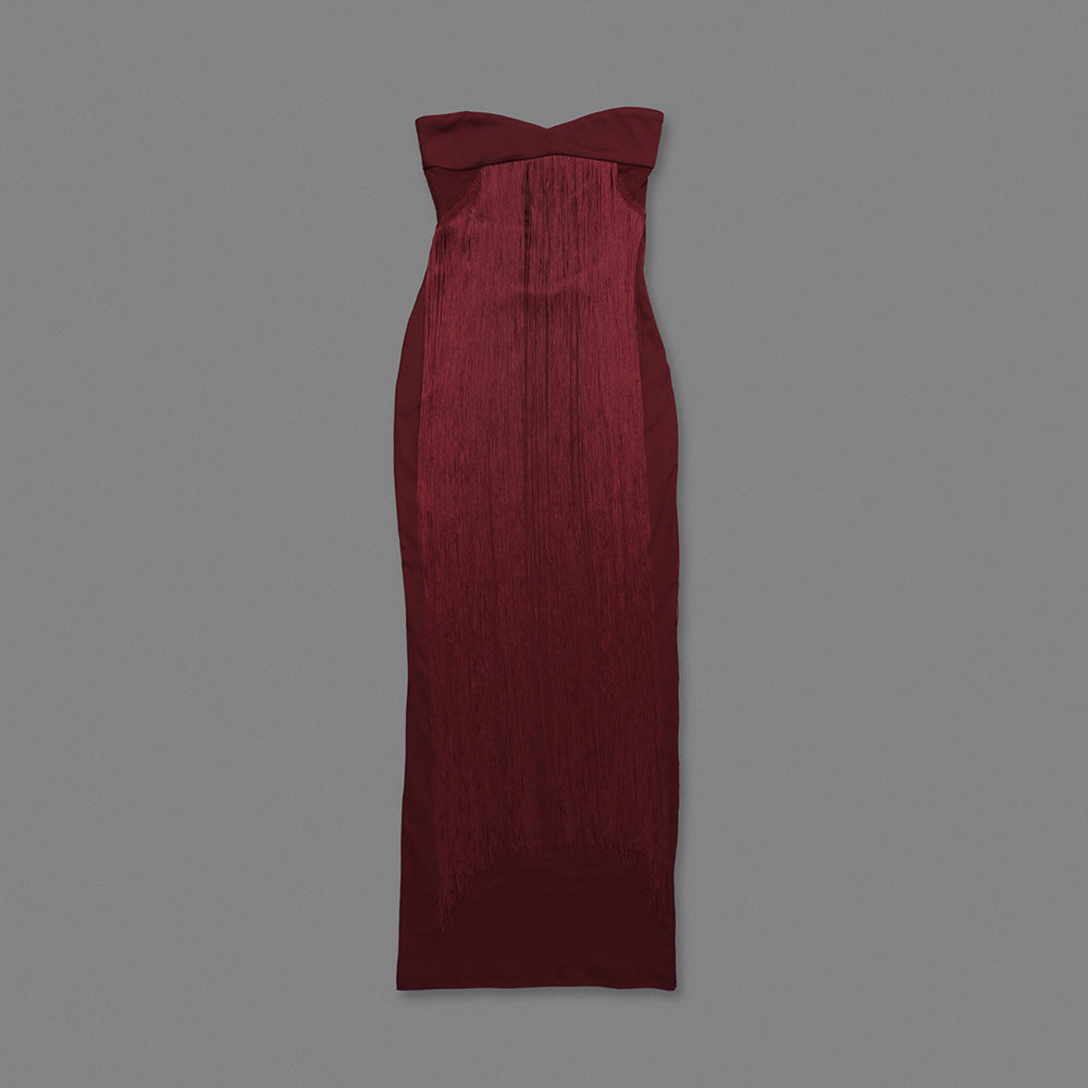 Fringed Bandeau Maxi Dress