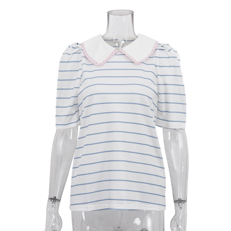 Delphine Striped Collar Top