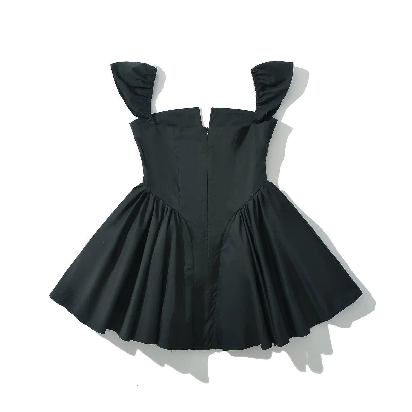 Square Collar Ruffle Strap Fit-and-Flare Mini Dress