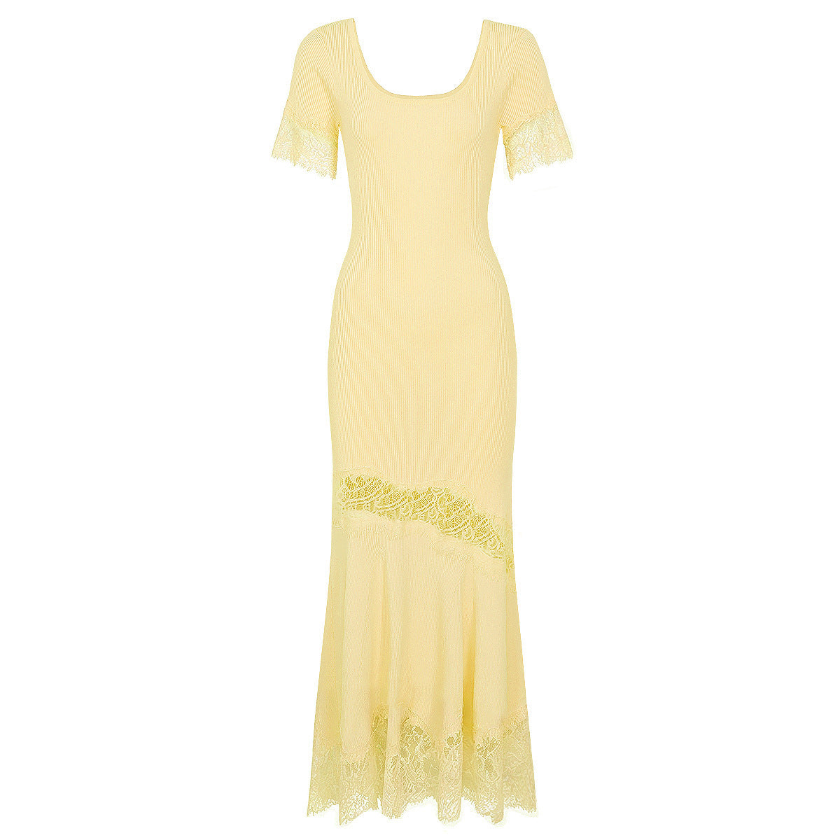 Liora Lace-Inset Knit Fishtail Maxi Dress