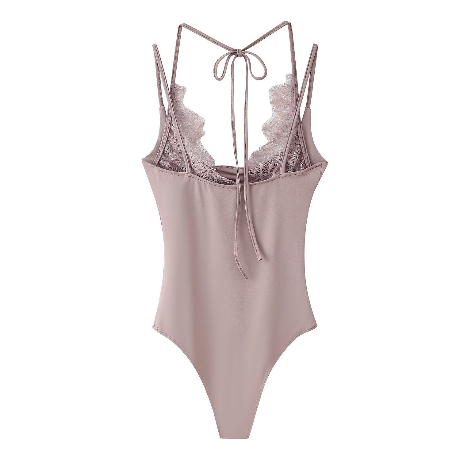 Lace Trim Halter Bodysuit
