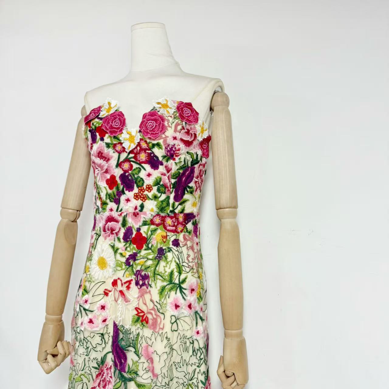 Florabel Embroidered Mesh Strapless Maxi Dress