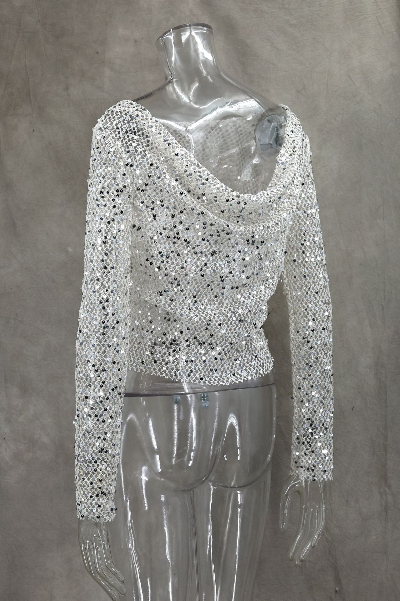 Sequin Mesh Cowl Top