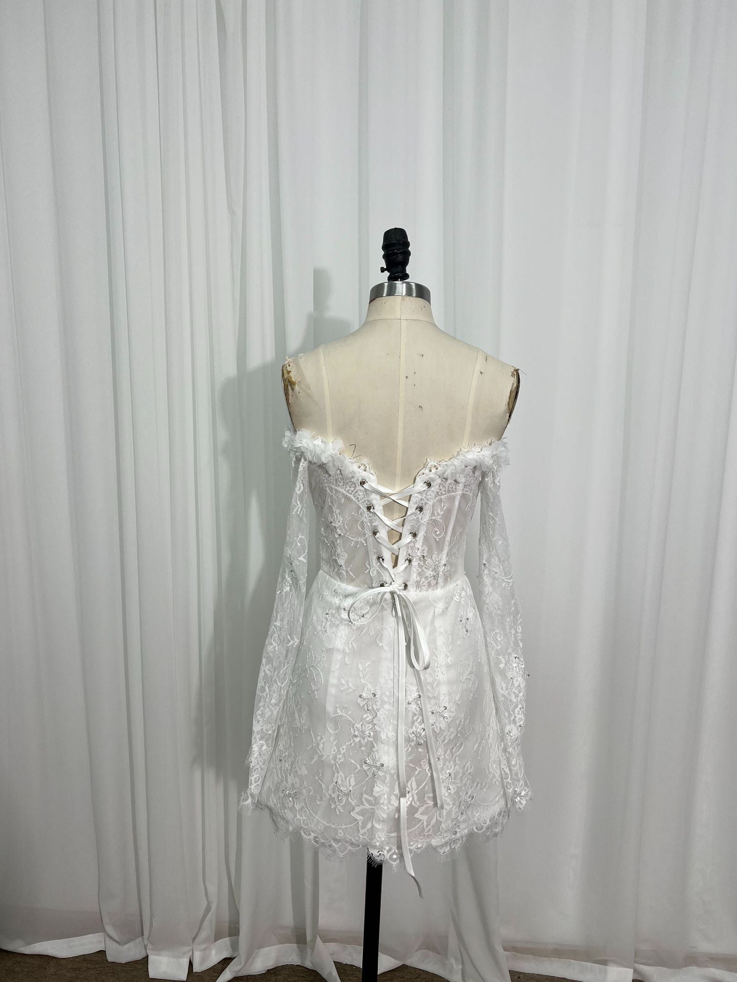 Pearl Lace Corset Mini Wedding Dress