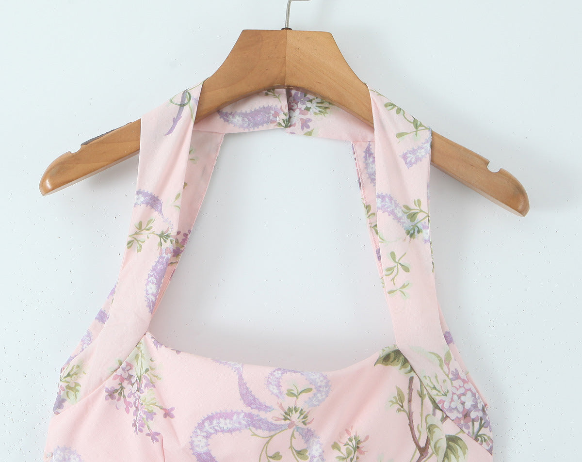 Floral Print Halter Tie-Waist Maxi Dress