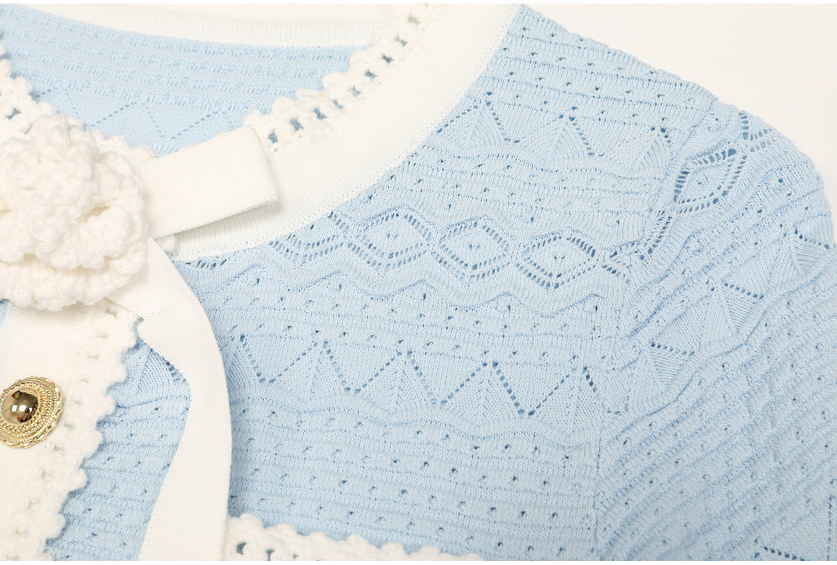 Coralie Pearl-Button Knit Peplum Top