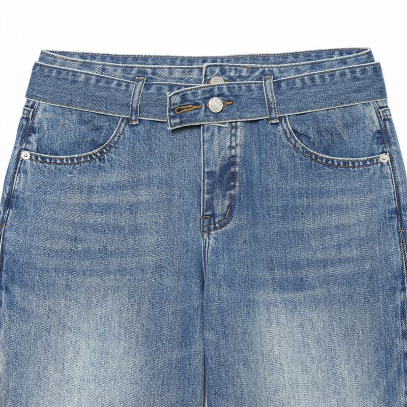 Pleated Wide Leg Jeans