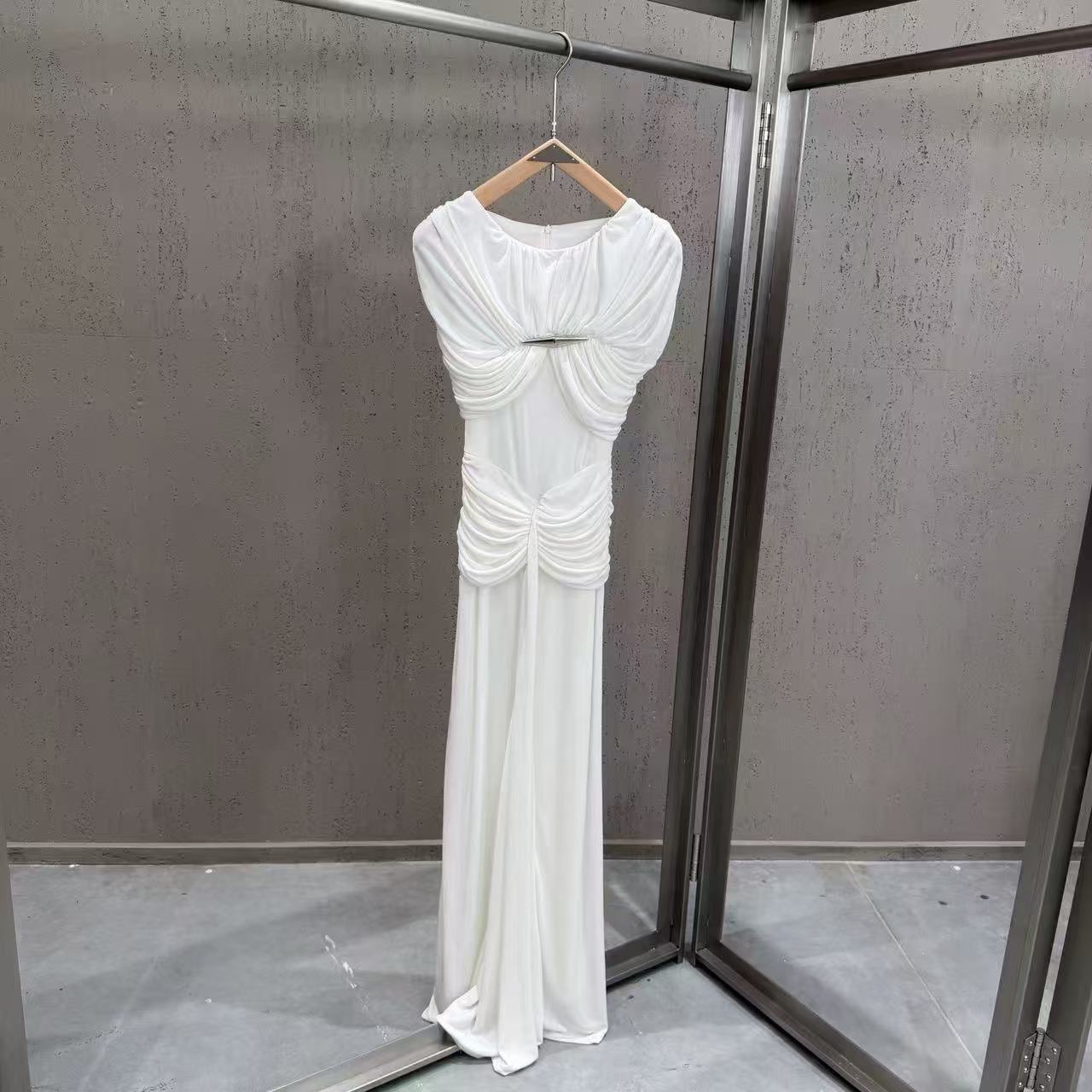 Elodie Ruched Mesh Column Maxi Dress