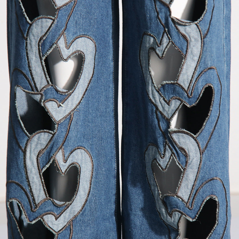 Heart Cut-Out Wide-Leg Jeans