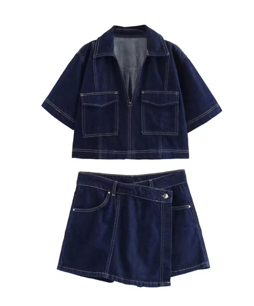 Denim skirt shorts set