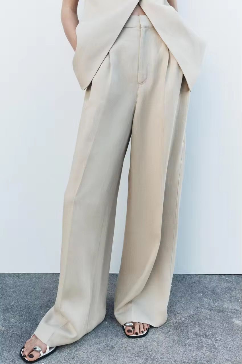 Beige Wide leg trousers