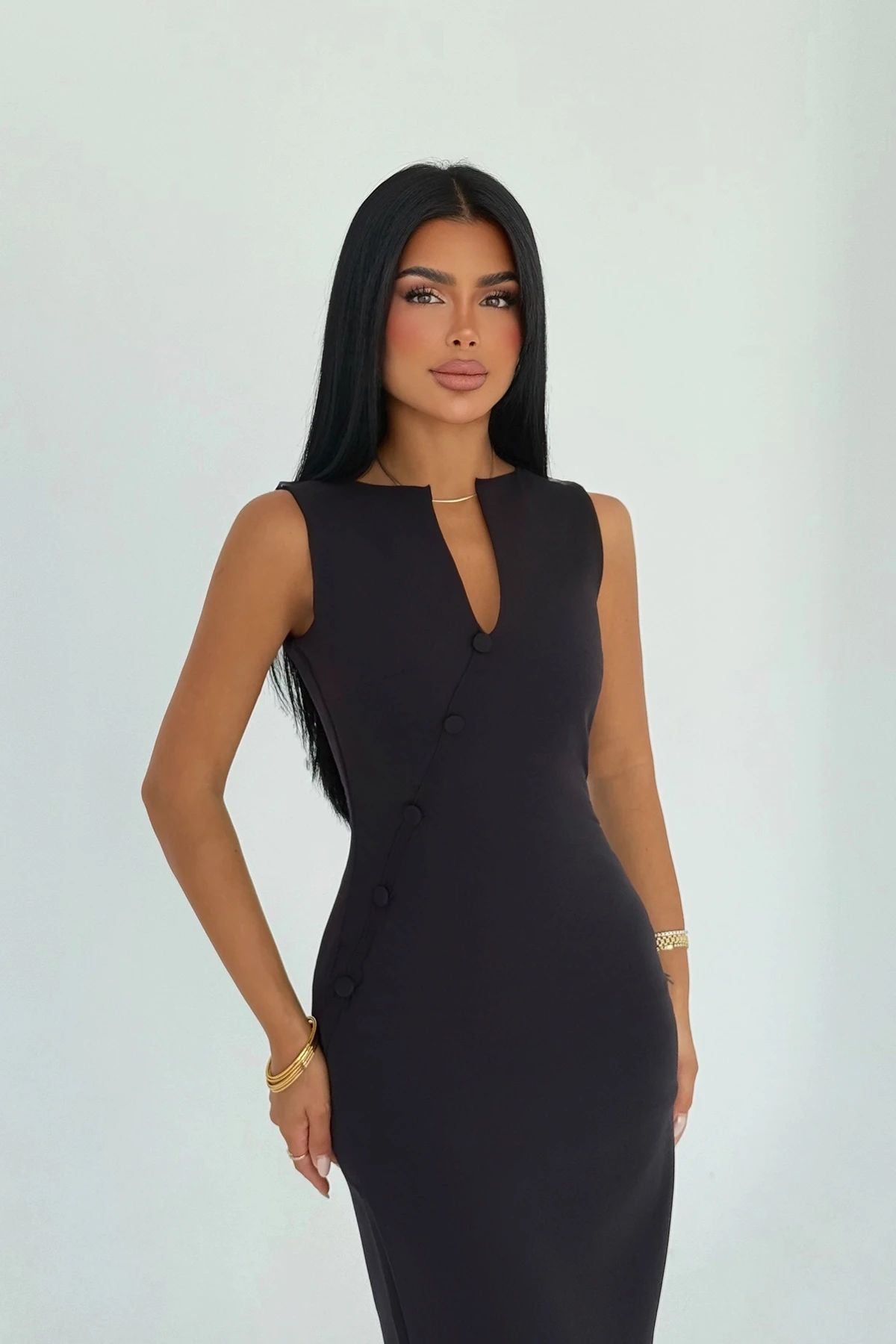Button Midi Dress
