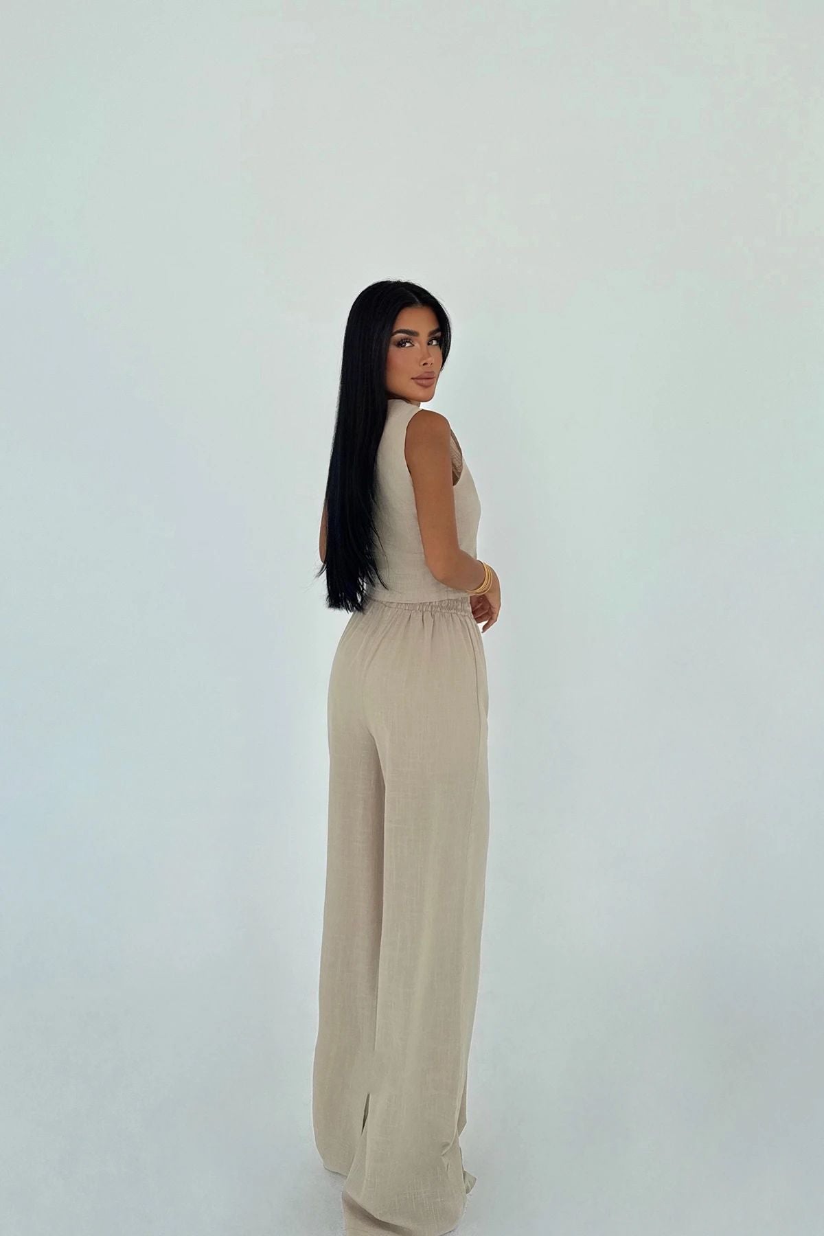 Beige Button Detail Set