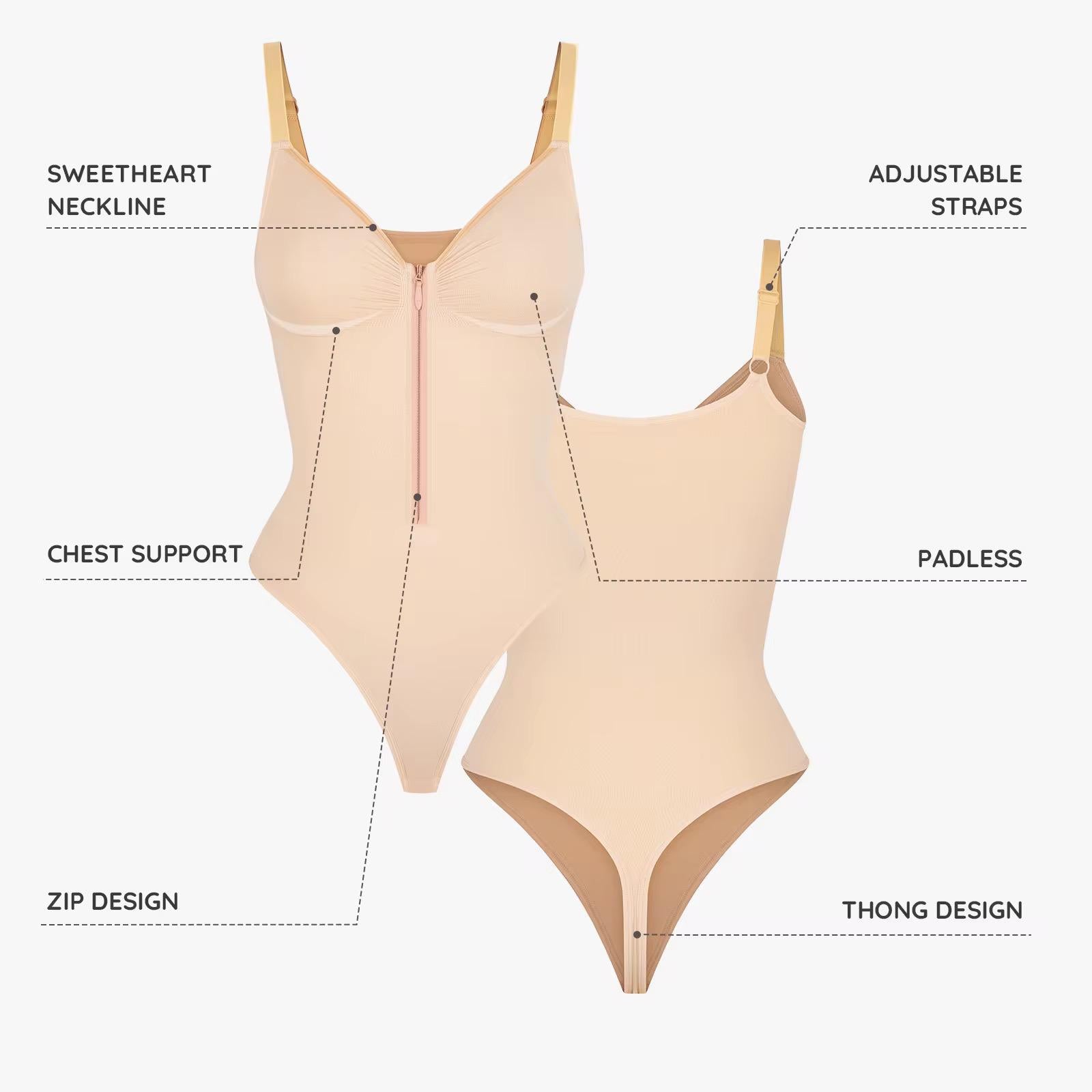 Seamless Plunge Chest Support Bodysuit with Clips Inside