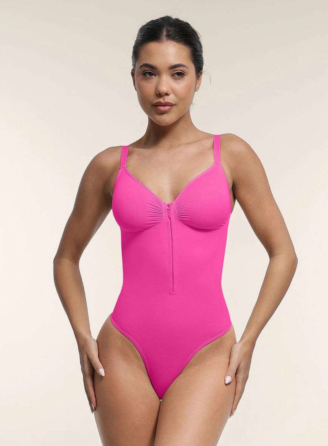 Seamless Plunge Chest Support Bodysuit with Clips Inside