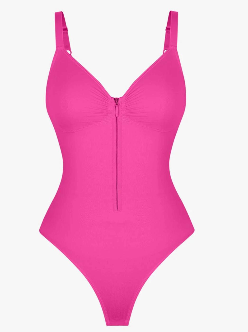 Seamless Plunge Chest Support Bodysuit with Clips Inside