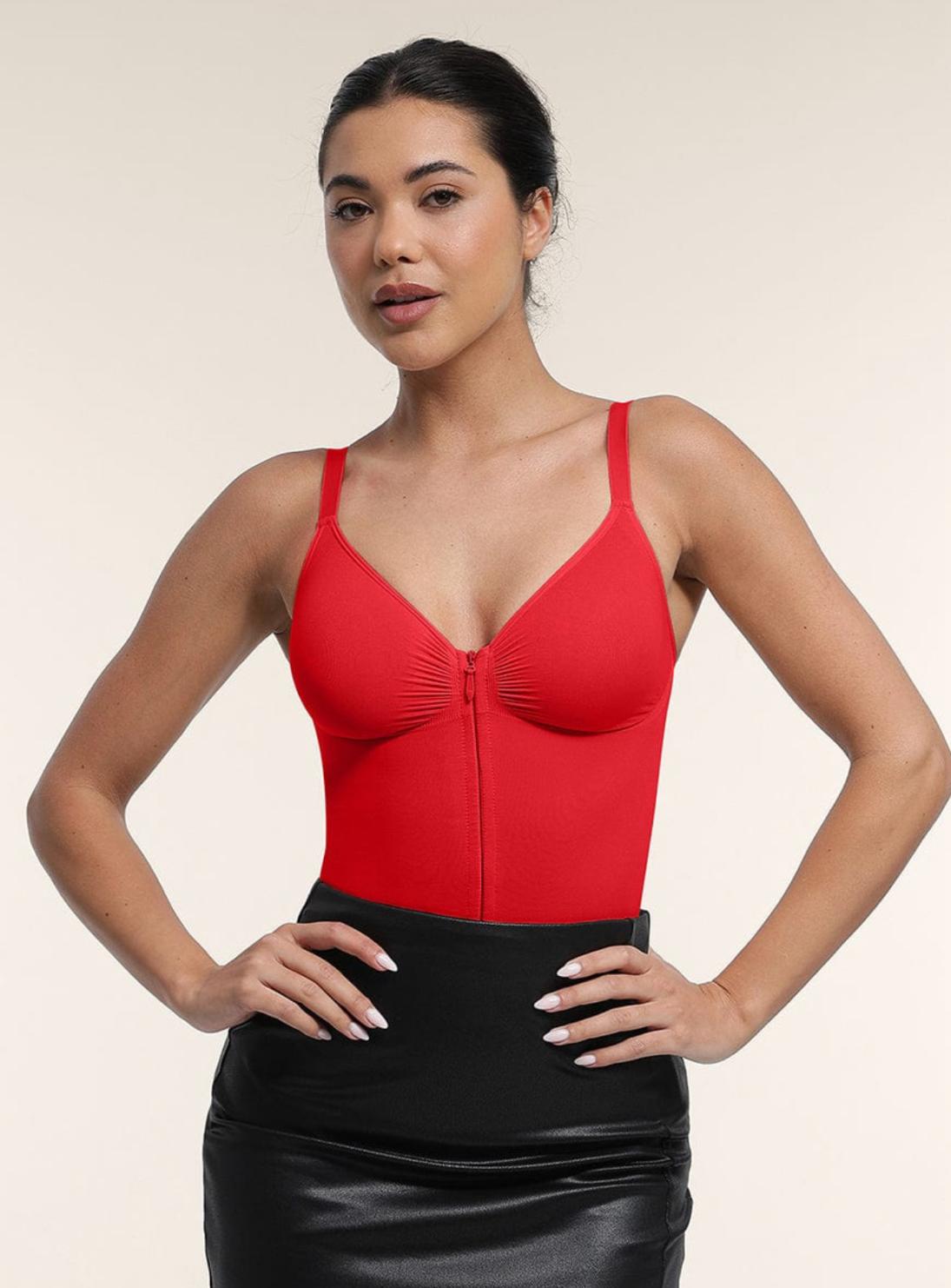 Seamless Plunge Chest Support Bodysuit with Clips Inside