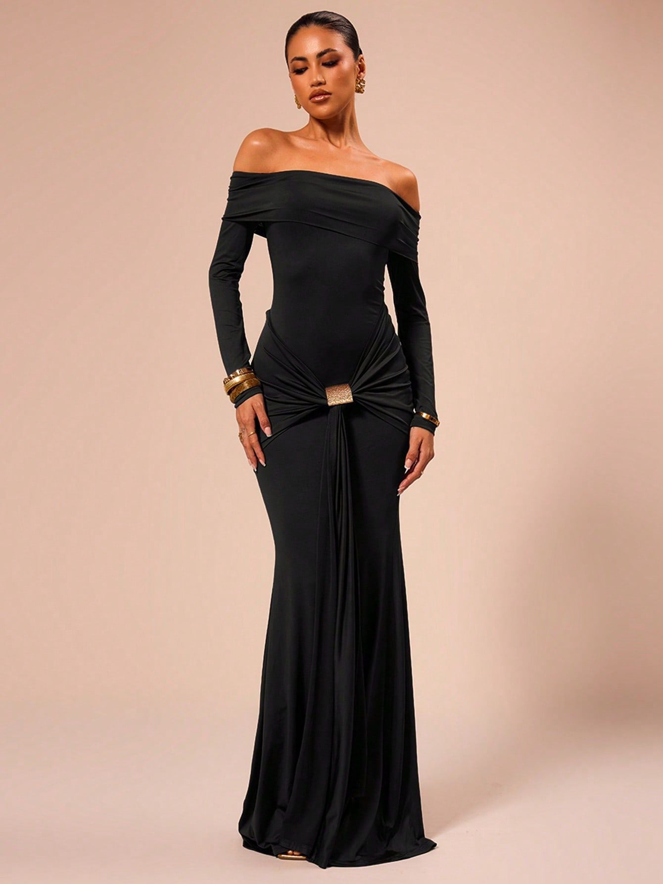 Off Shoulder Long Sleeve Maxi Dress
