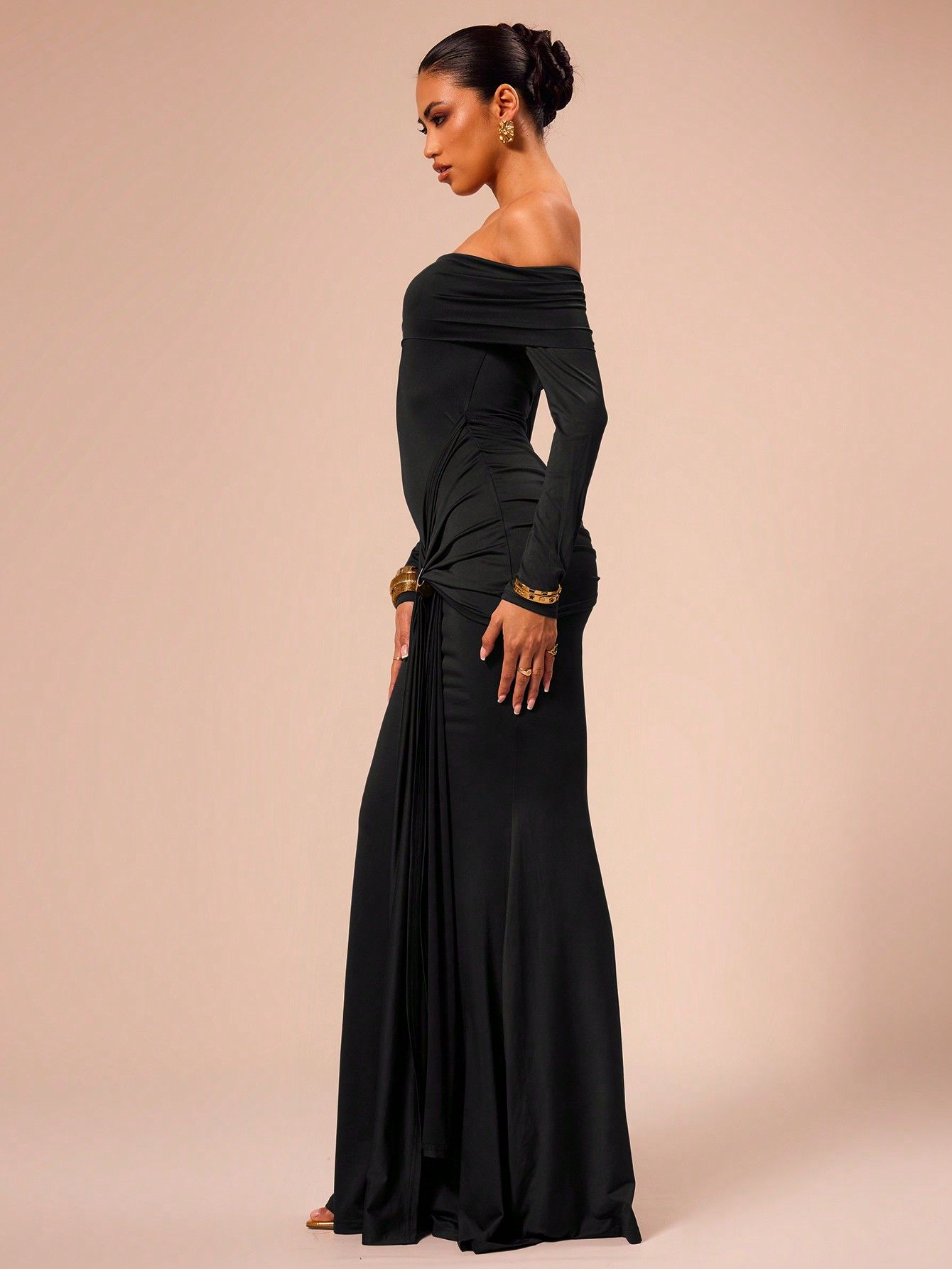Off Shoulder Long Sleeve Maxi Dress