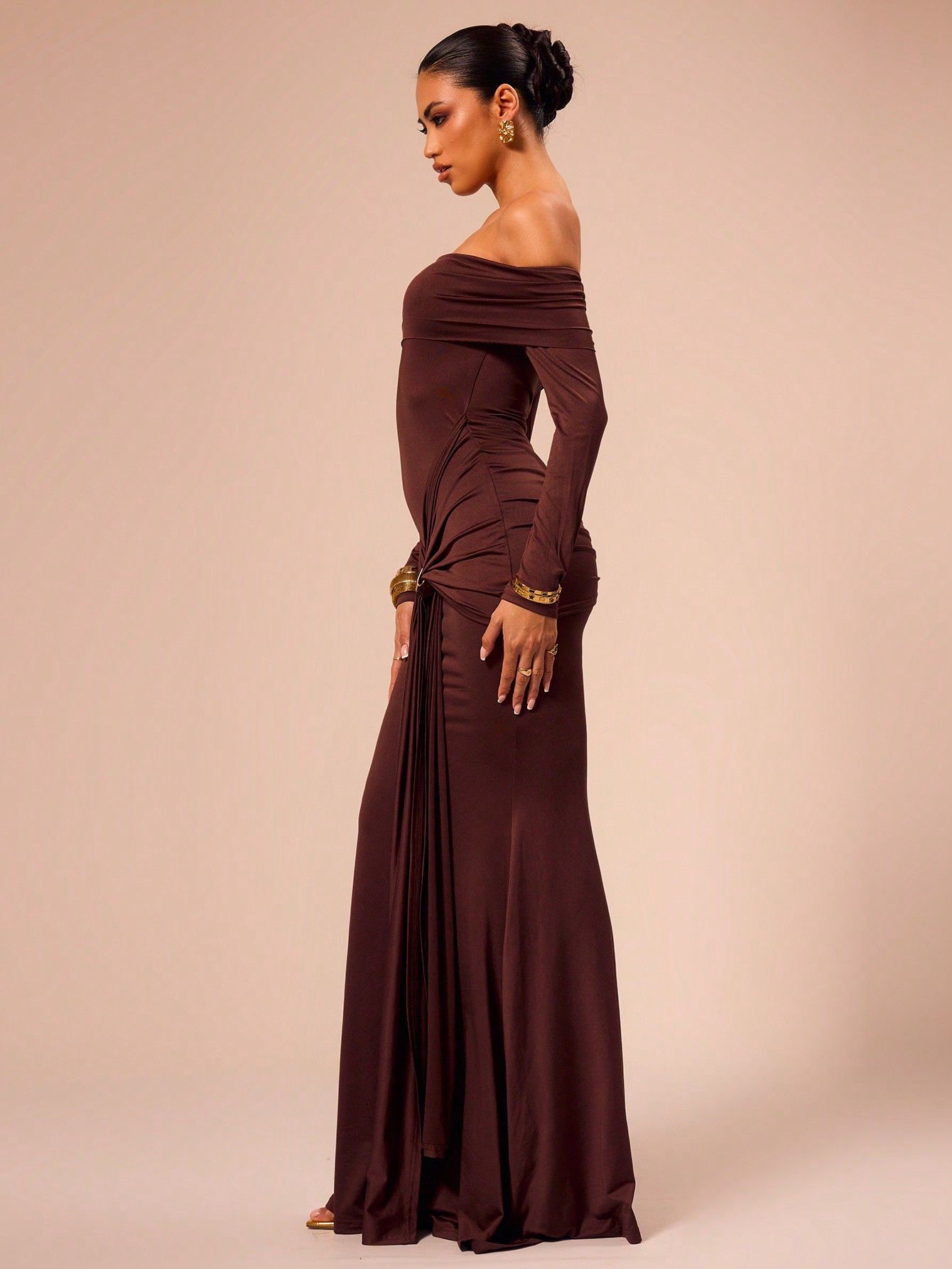 Off Shoulder Long Sleeve Maxi Dress