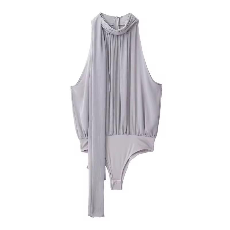 Scarf Neck Pleated Bodysuit