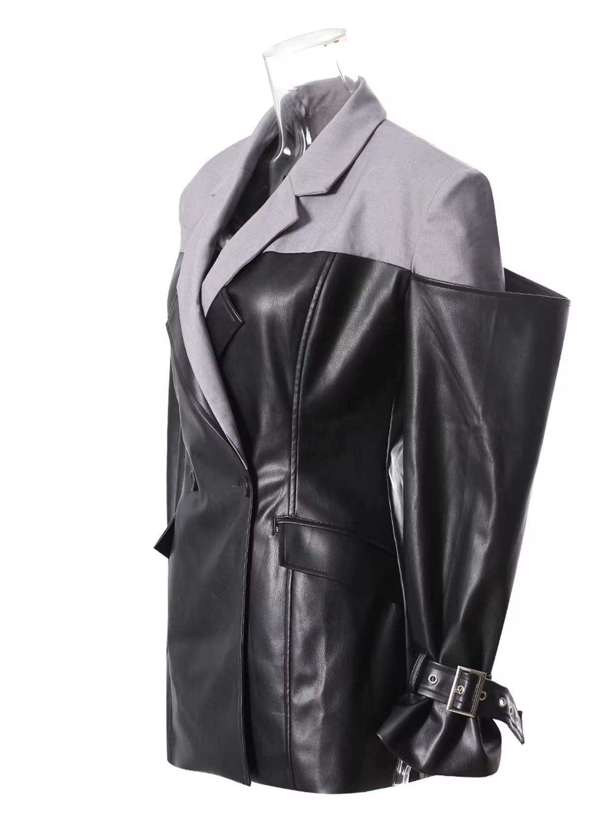 Two-Tone Faux Leather Blazer