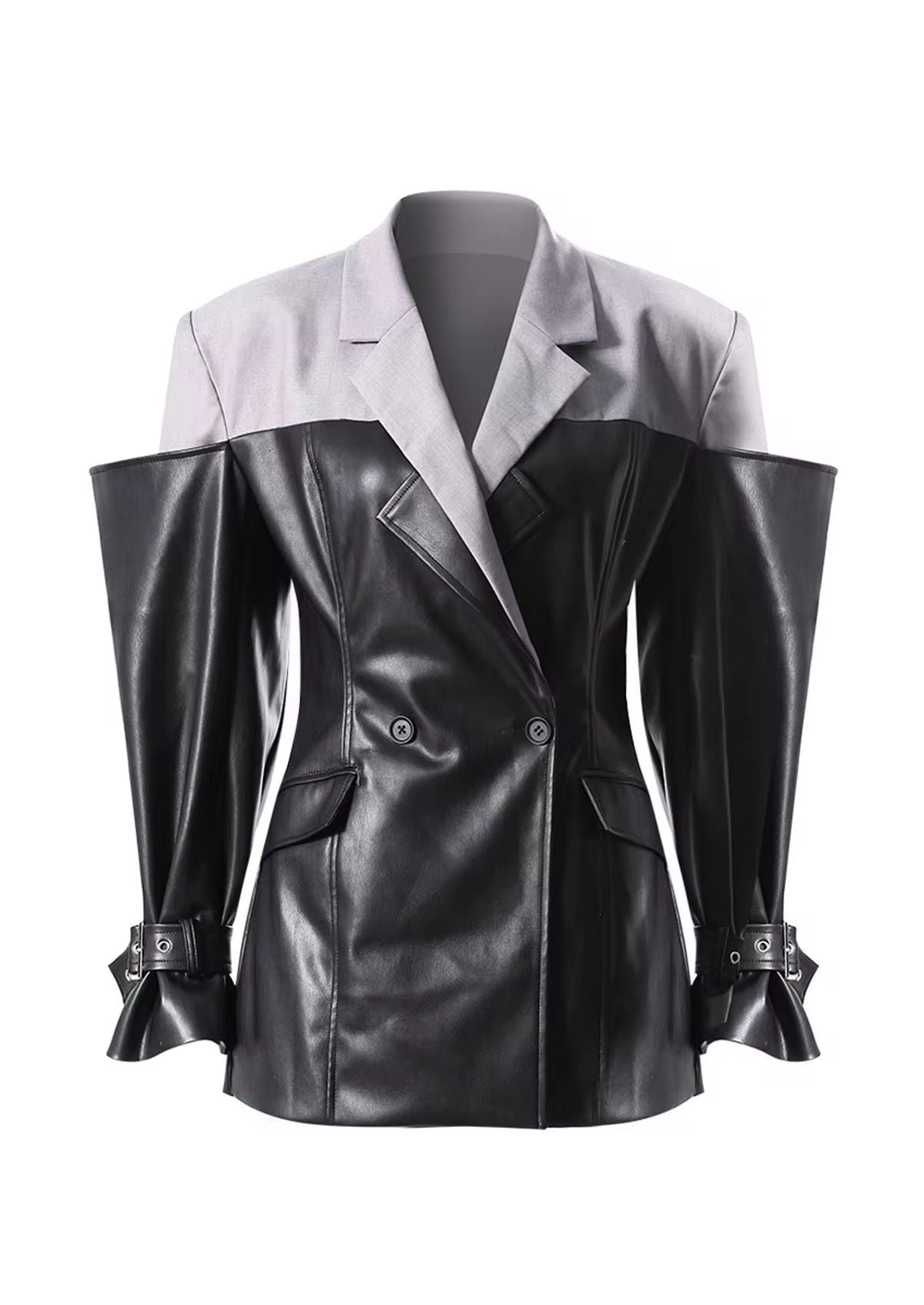 Two-Tone Faux Leather Blazer