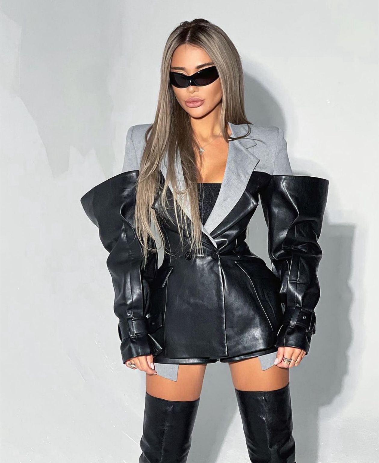 Two-Tone Faux Leather Blazer