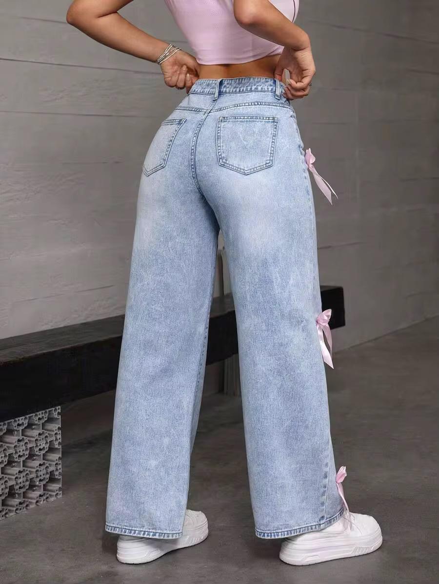 Denim Pants with Ribbon Details