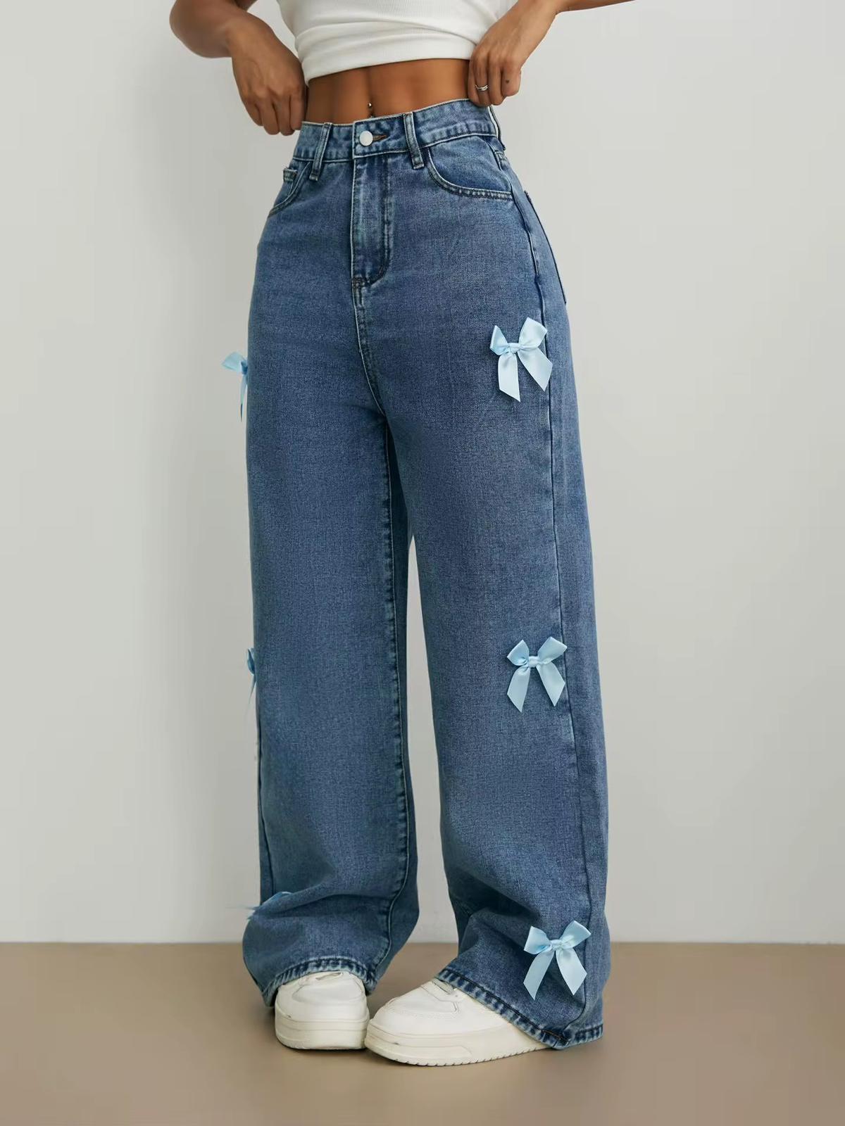 Denim Pants with Ribbon Details