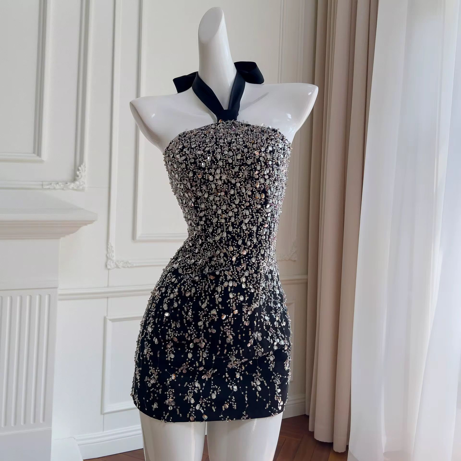 Crystal Stardust Halter Mini Dress