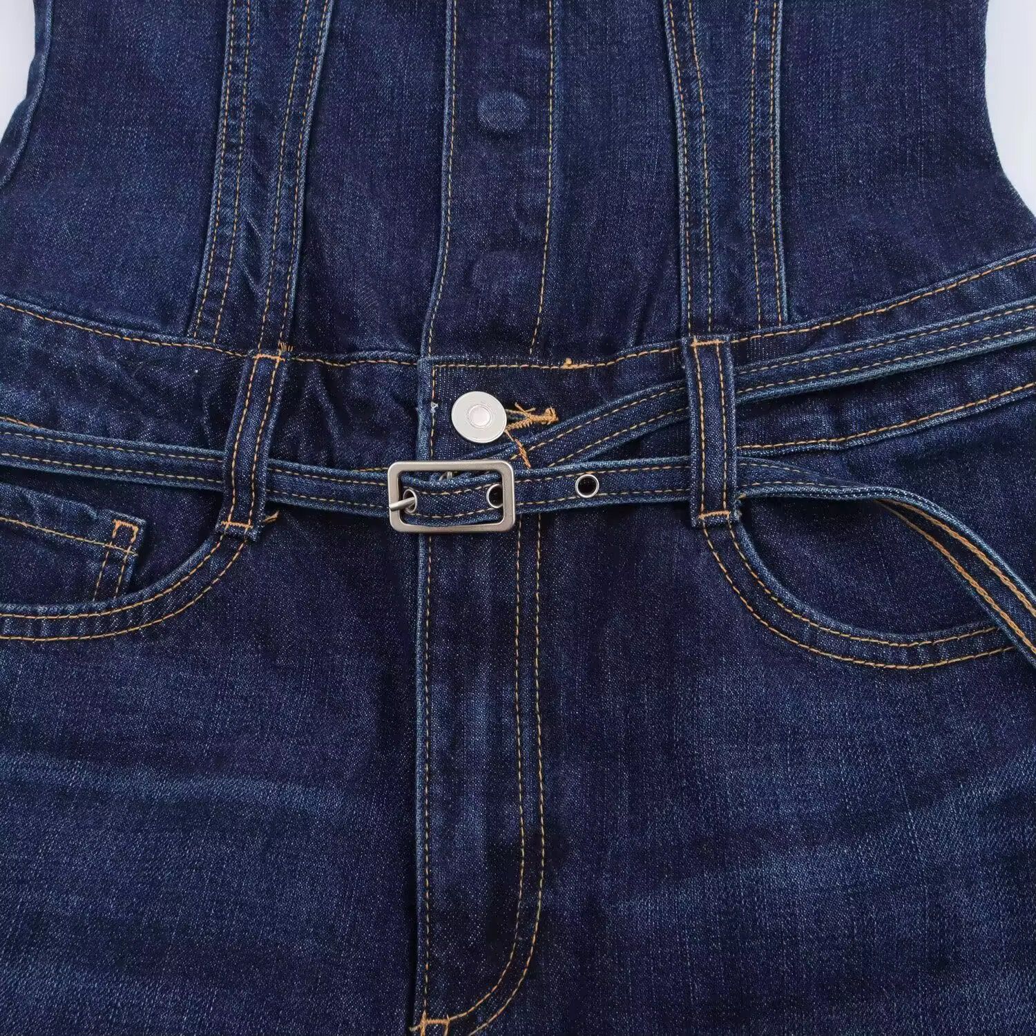 Cinched Waist Denim Jumpsuit